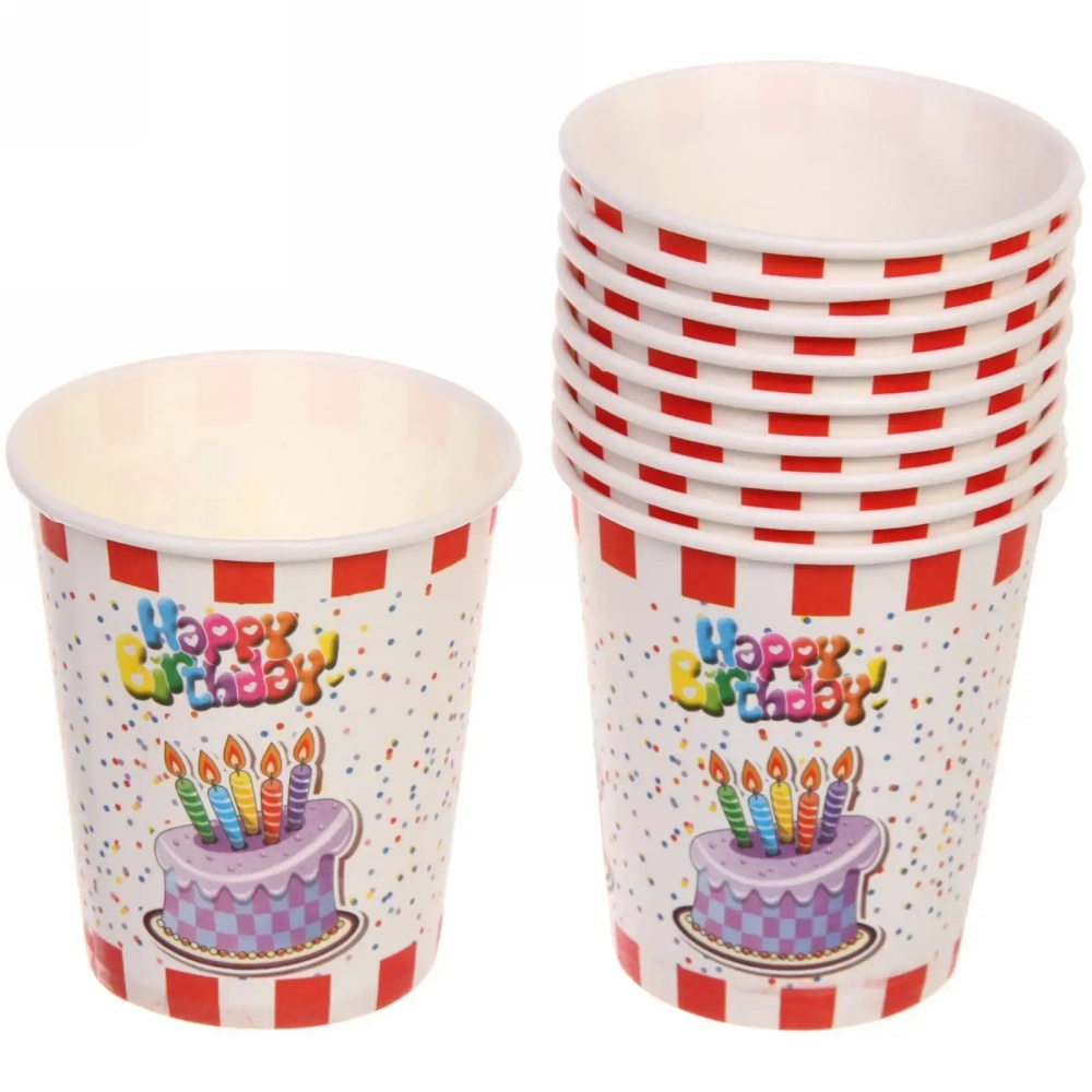 Стакан бумажный 0,2л в наборе 10 шт «День рождения» Свечки на торте