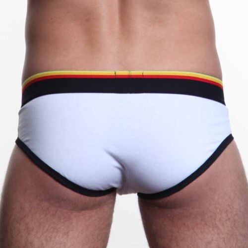 Мужские трусы слипы белые с (желто-красной) резинкой Aussiebum Fire Brief AB2074-2