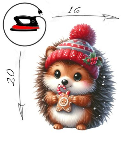 Термотрансфер "Ёжик с печеньем", наклейка на одежду, 20х16