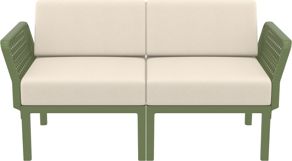 Диван пластиковый двухместный с подушками Siesta Contract Portofino Lounge, зеленый, бежевый