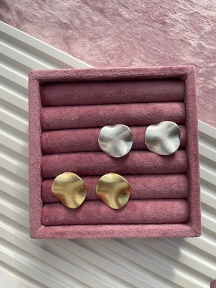 Серьги-гвоздики "Сатин. Мятый круг" 24мм (уценка)