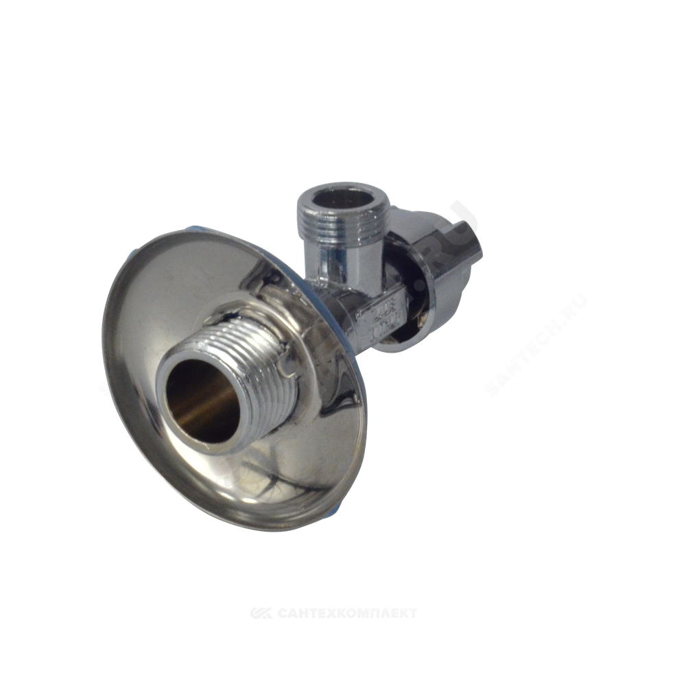 Кран латунь бытовой хром угловой G1/2"х3/4" Ру10 НР переходной маховик с отражателем Icma 90519AE07