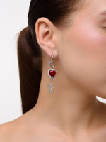 Серьги "Cross pearl red" Silver