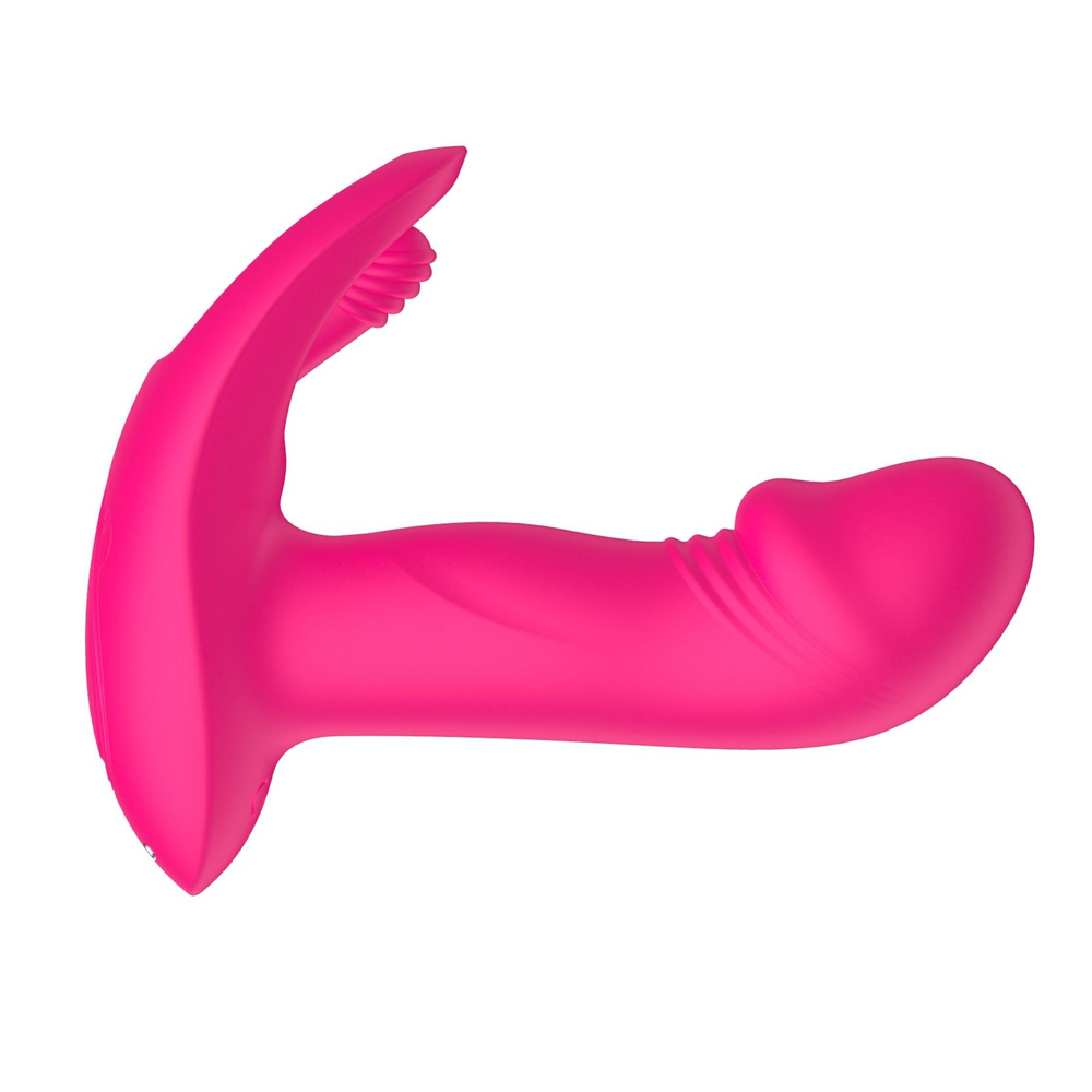 Розовый вагинально-клиторальный вибратор c функцией фингеринга (Цвет: розовый)