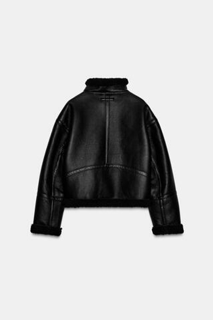 ZARA КУРТКА-ДУБЛЕНКА ИЗ ИСКУССТВЕННОЙ ОВЧИНЫ, ЧЕРНЫЙ