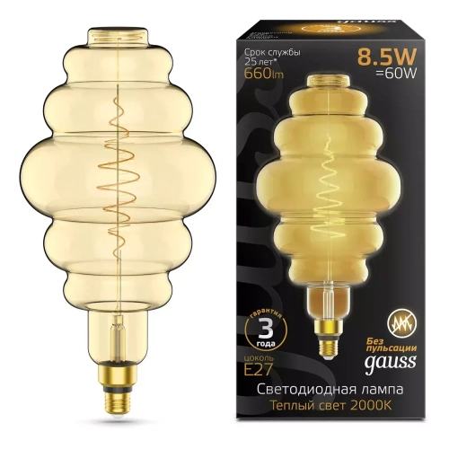 Лампа Gauss LED Filament Honeycomb 8.5W E27 660Lm 2000K  golden 161802105
