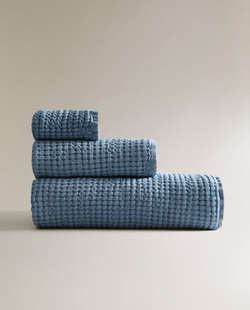 Zara Home - Толстое банное полотенце с вафельной текстурой, синий, 50х90 см