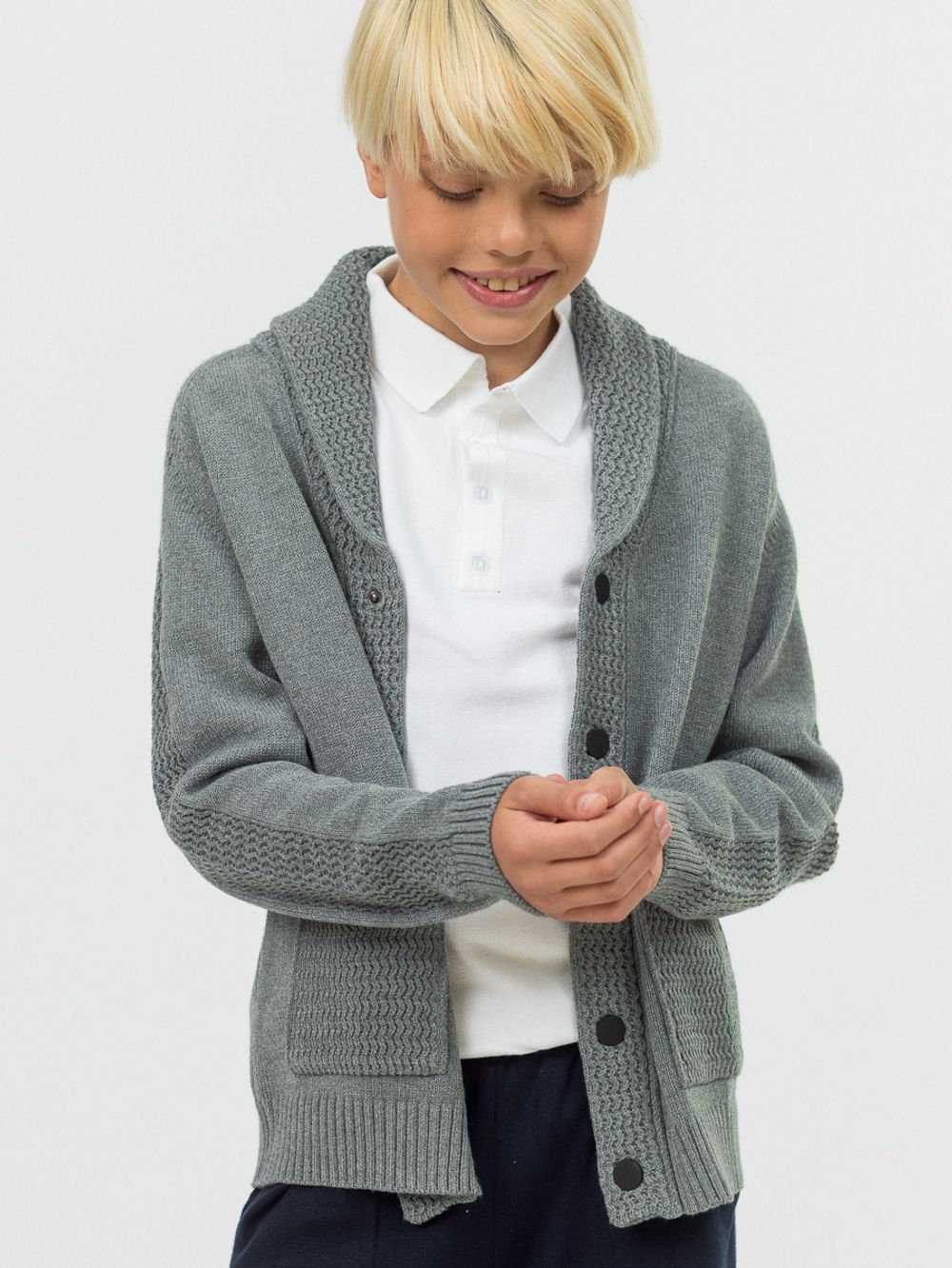 Кардиган для мальчика на пуговицах в школу AT1085 серый