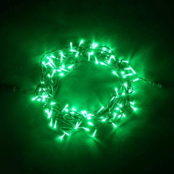 Светодиодная нить 100 зеленых LED ламп, 10 м., 24В, черный провод, LTC (PST100-11-1G)