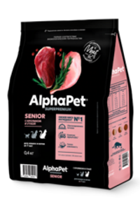 AlphaPet 0,4кг Superpremium с кроликом и уткой сухой для кошек от 7 лет