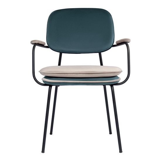 Стул с подлокотниками и контрастным кантом pea, велюр, сине-зеленый/бежевый