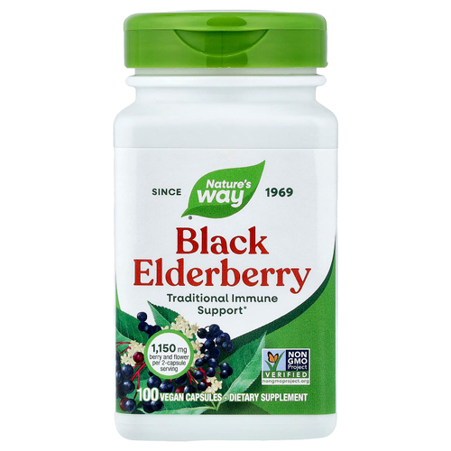 Nature's Way, черная бузина, 100 веганских капсул (575 мг в 1 капсуле)