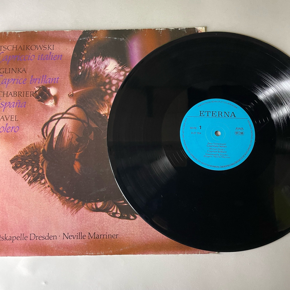 Винтажная виниловая пластинка LP Сборник Классической Музыки Чайковский, Глинка, Равель, Staatskapelle Dresden, Neville Marriner (ГДР 1985)