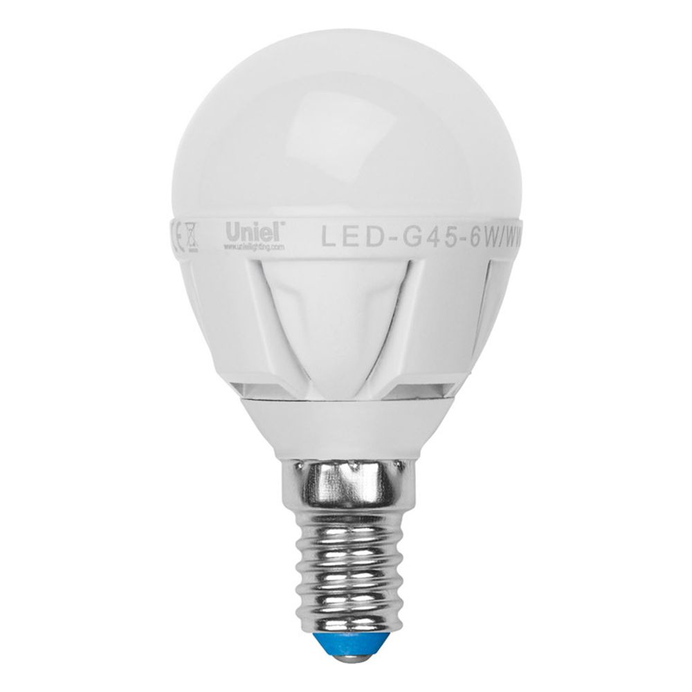 LED-G45-6W/WW/E14/FR/DIM ALP01WH Лампа светодиодная диммируемая. Форма шар, матовая колба. Материал корпуса алюминий. Цвет свечения теплый белый. Се