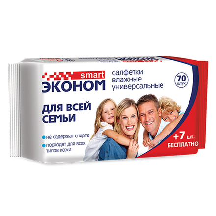 Салфетки влажные д/всей семьи Smart Эконом 70шт