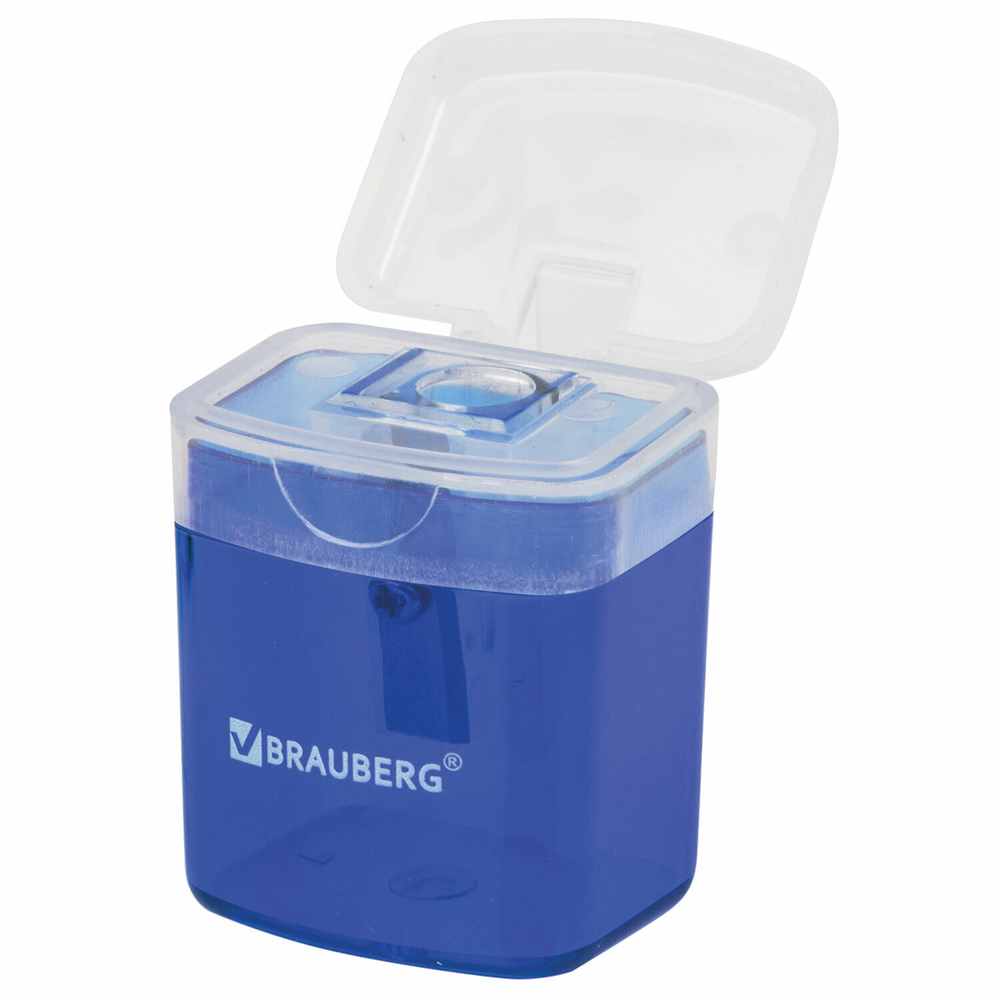 Точилка BRAUBERG "OfficeBox" с контейнером и крышкой прямоугольная в упаковке с подвесом ассорти (72 штуки в упаковке)