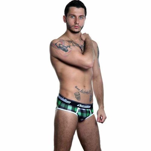 Мужские трусы брифы зеленые в клетку Aussiebum zAB0037