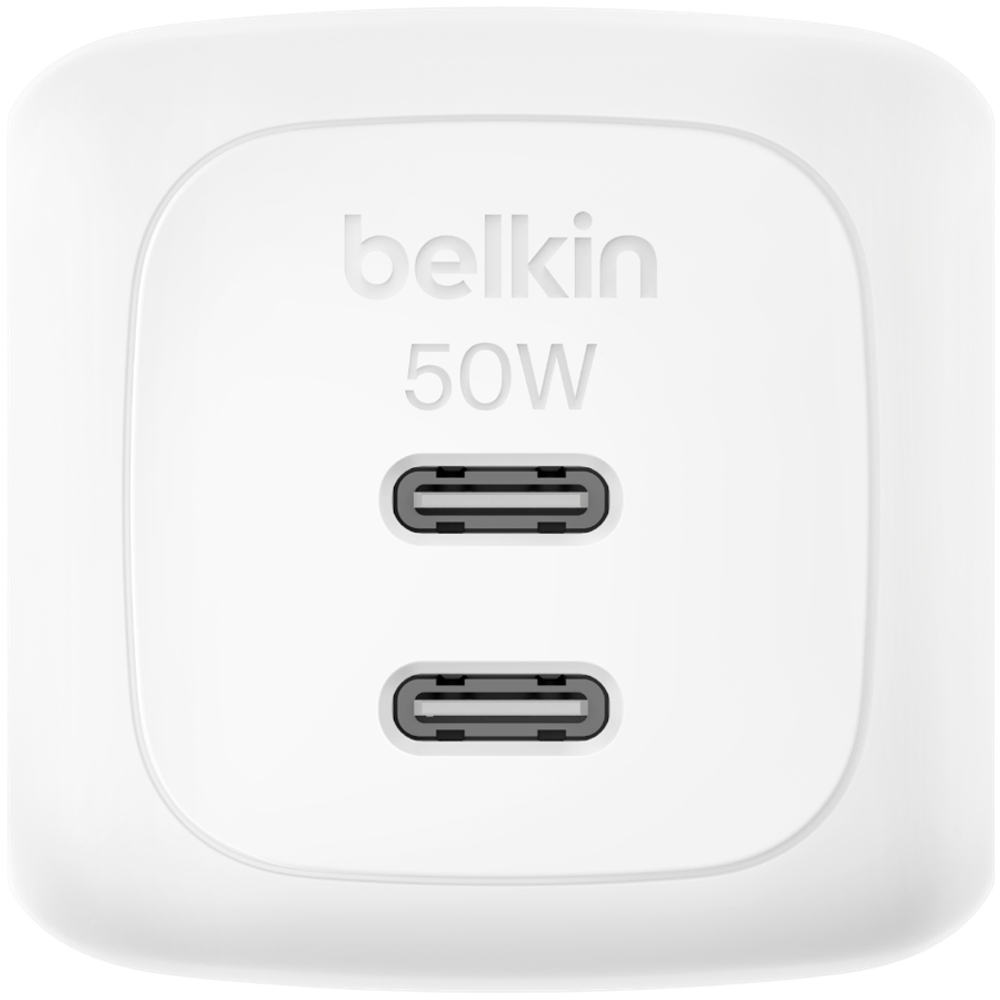 BELKIN 50w Dual USB-C PD wall Charger with PPS, White