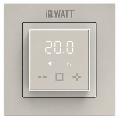 Регулятор температуры пола и воздуха IQWATT 400424 16А 220В, программируемый, песочный, Wi-Fi, 45х45 (55х55) мм, IQ D
