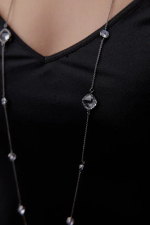 Сотуар длинная графитовая нить с прозрачными кристаллами Bezel