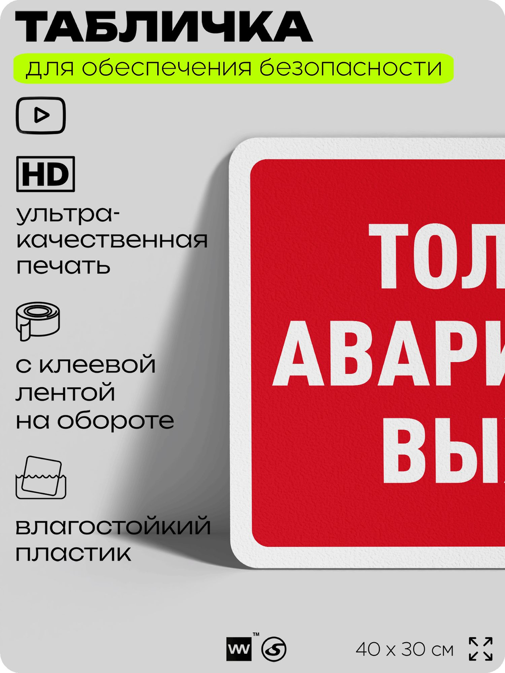 Табличка для обеспечения безопасности "Только аварийный выход", для офиса, по охране труда для предприятия, организаций, 40х30 см, Silver Plane x Айдентика Технолоджи