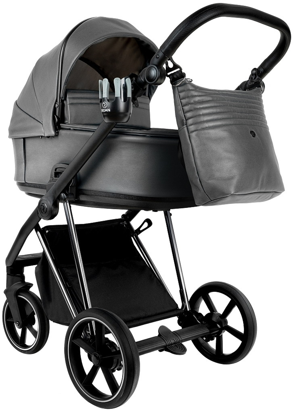 Детская коляска Roan Sol Vintage Luxury Leather 2.0 3 в 1 с автокреслом Pituso Baesa Pro Black,Beige Canopy VEGA88DB Glacier Gray/Nickel/руч.Black