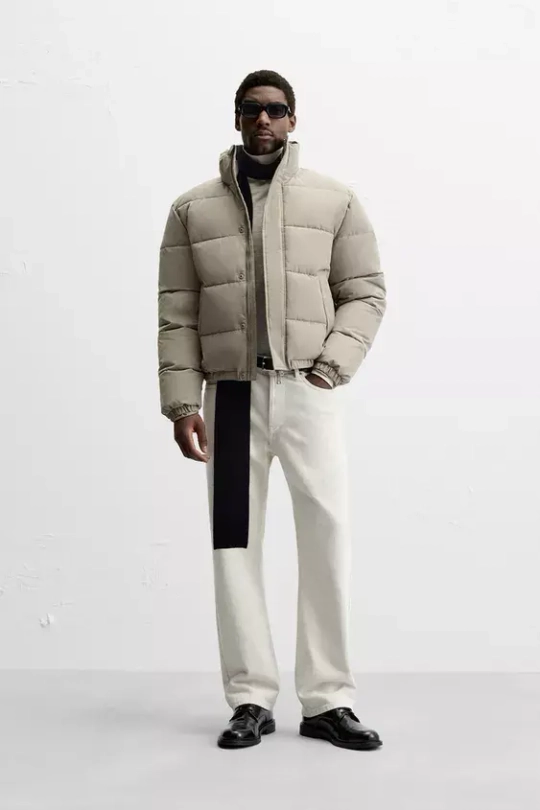 ZARA УТЕПЛЕННАЯ КУРТКА BOXY FIT, БЕЖЕВЫЙ