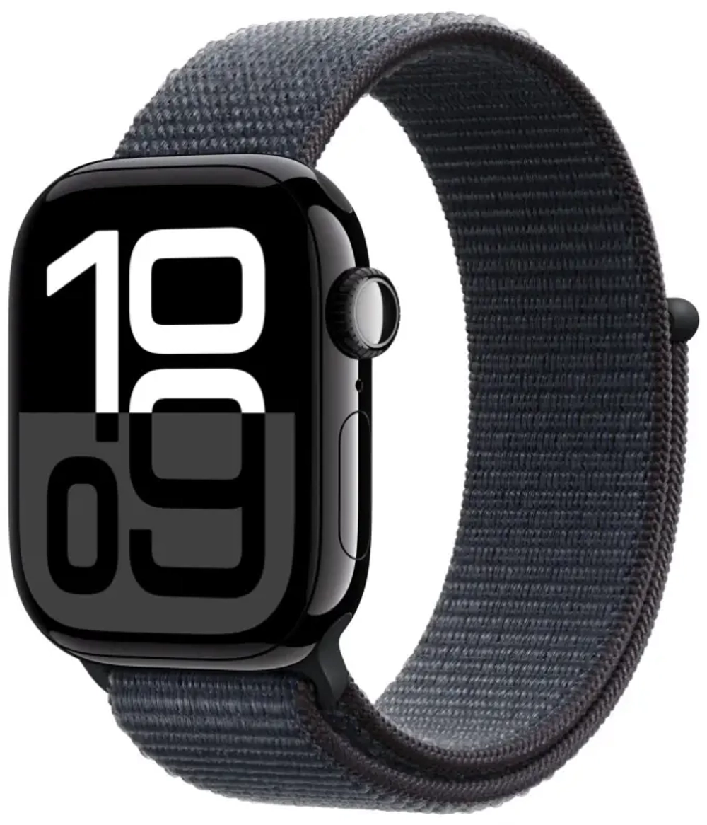 Apple Watch Series 10, 42 мм, алюминий цвета «черный глянец», спортивный браслет цвета "Ink"