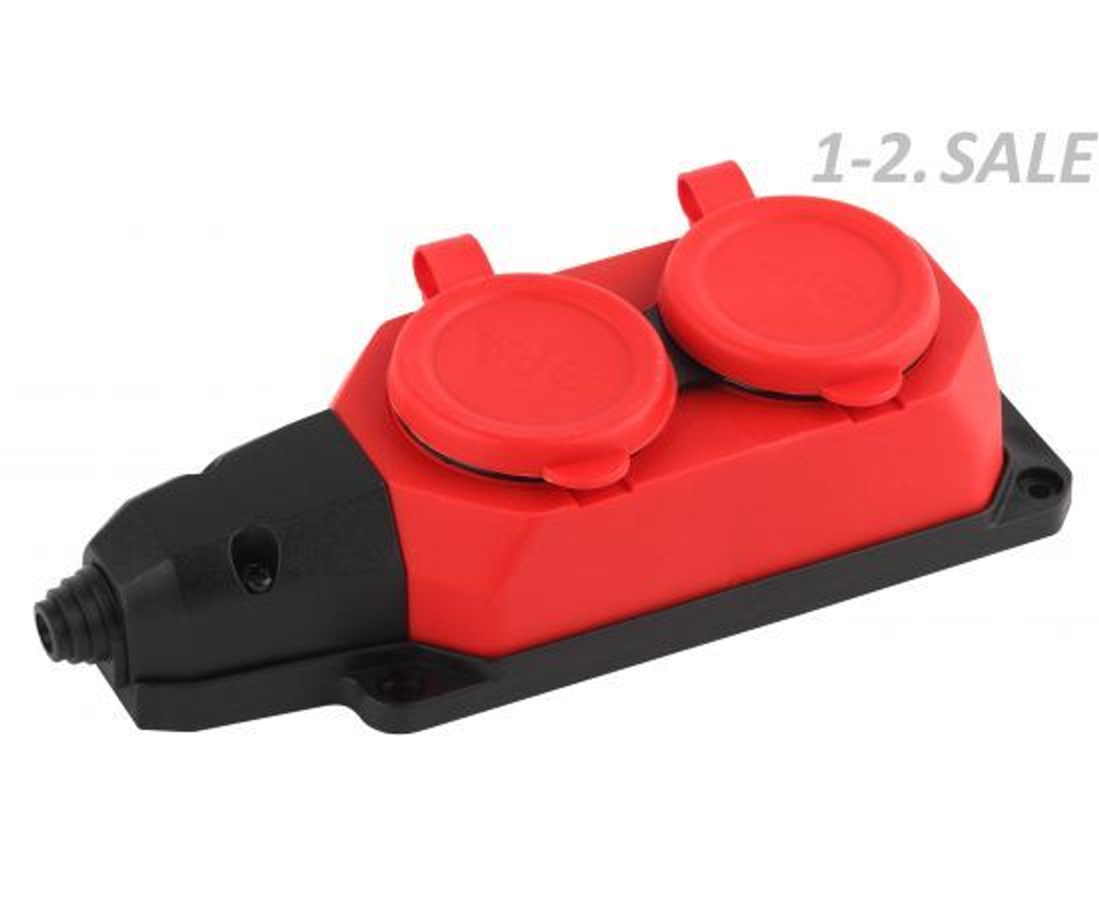 Каучуковая колодка с заземлением ОУ двойная 2 гнезда с заглушкой ЭРА 16А 220-240V IP44 красная K-2e-RED-IP44