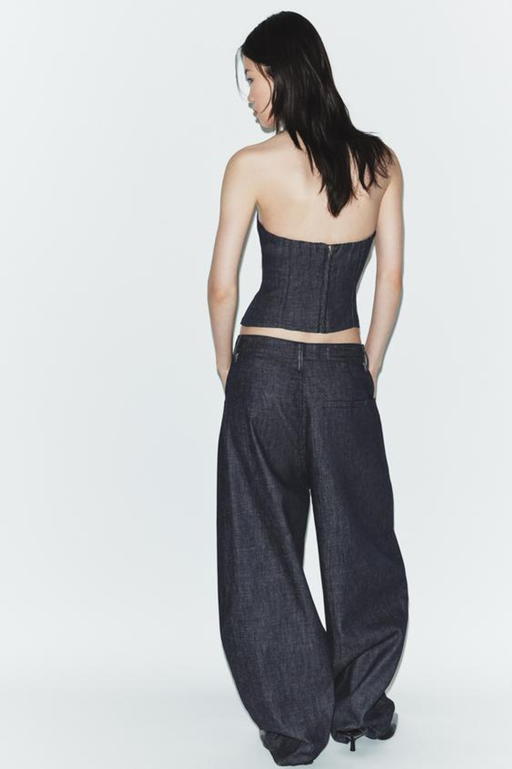 ZARA ДЖИНСЫ TRF BARREL С ВЫСОКОЙ ПОСАДКОЙ, ТЕМНЫЙ ИНДИГО