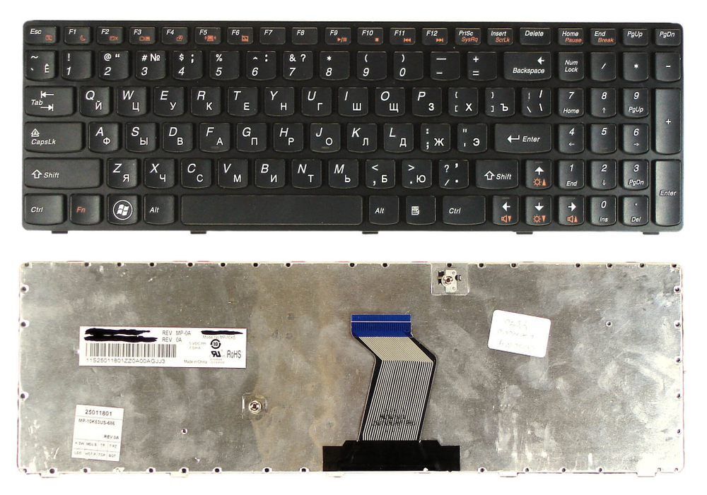 Клавиатура для ноутбука Lenovo IdeaPad Y570 черная рамка черная