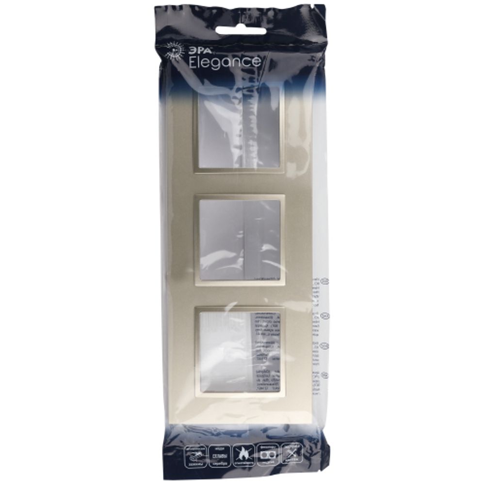 Рамка для розеток и выключателей ЭРА Elegance 14-5013-04 Classic, на 3 поста, шампань