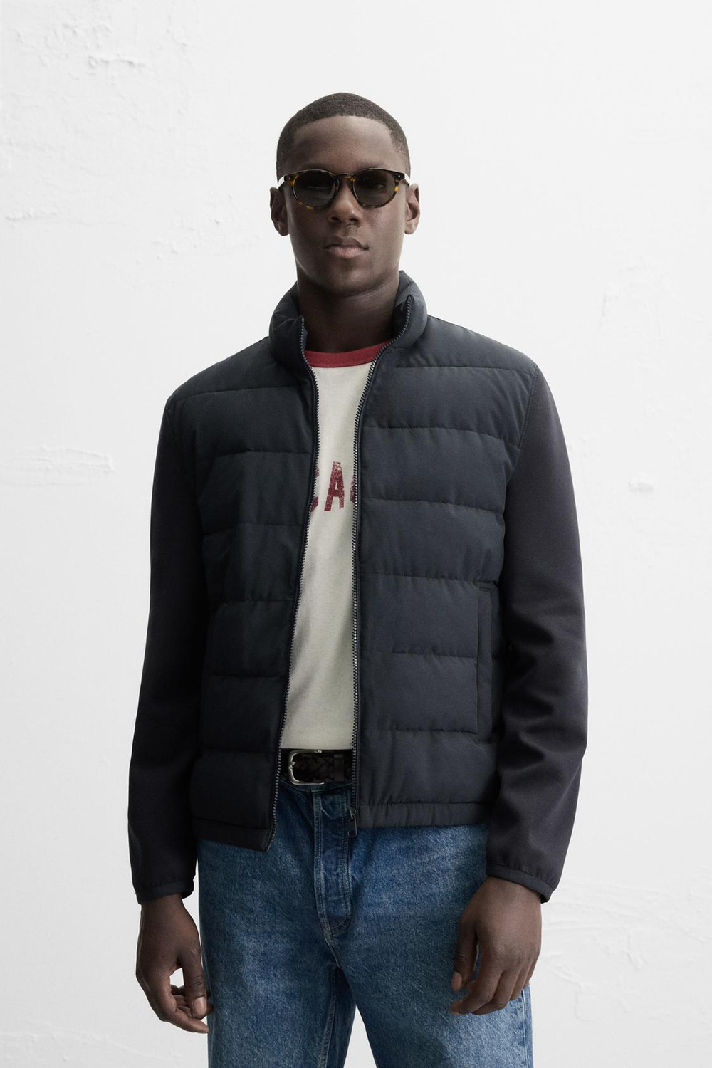 ZARA ОДНОТОННАЯ СТЕГАНАЯ КУРТКА, МОРСКОЙ СИНИЙ