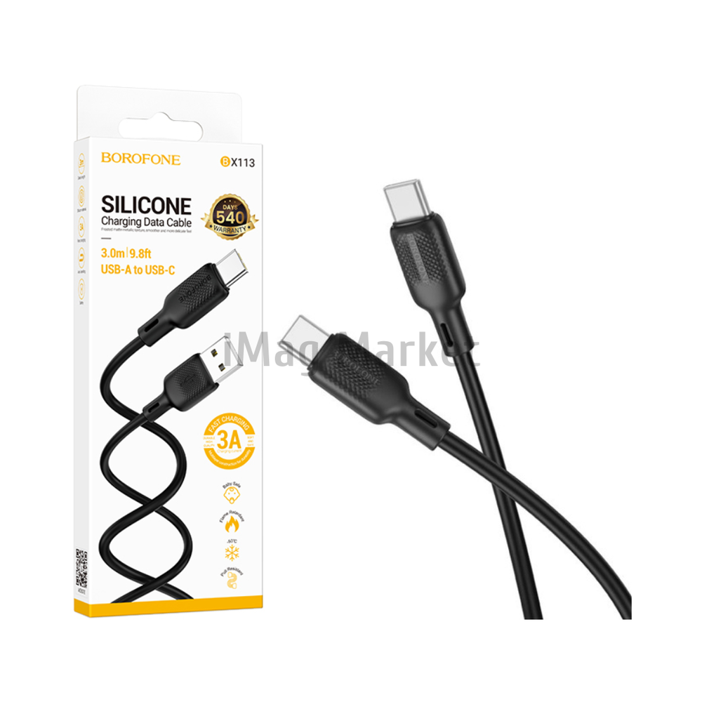 Зарядный кабель Borofone BX113, USB-C - Type-C, 3A, 60W, 3 м, черный