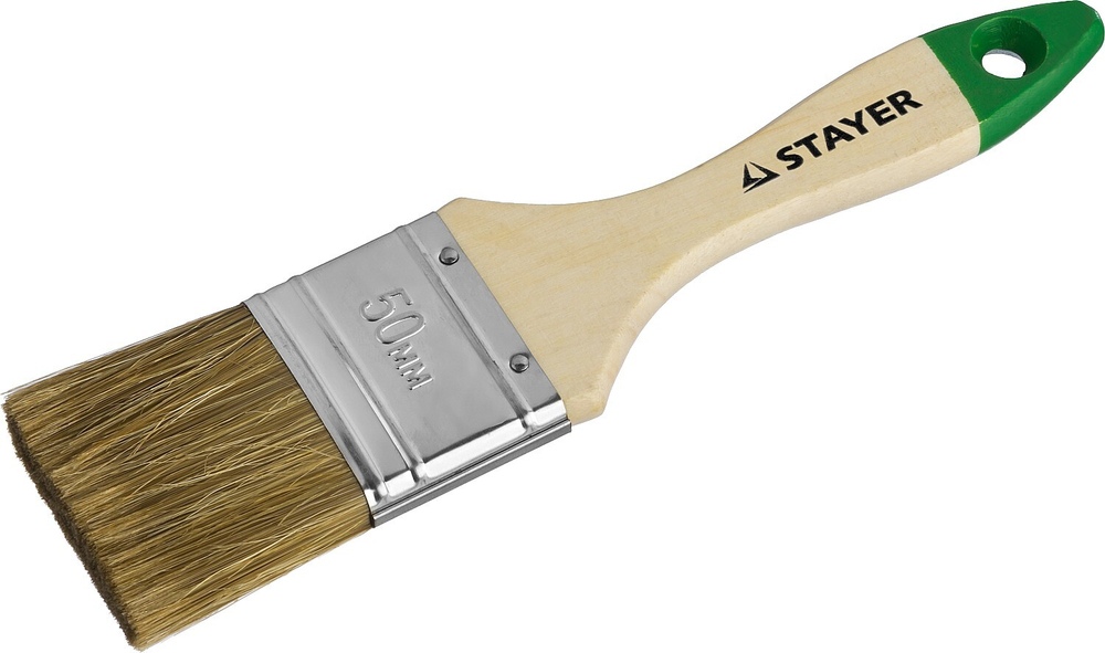 Кисть плоская STAYER ″LASUR-STANDARD″, смешанная (натуральная и искусственная) щетина, деревянная ручка, 50мм