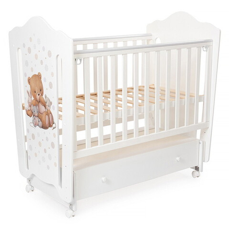 Детская кроватка Vikalex Мишкина Компания маятник, колесо белый