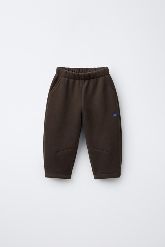 ZARA БРЮКИ BAGGY С ФЛИСОВОЙ ПОДКЛАДКОЙ И ЛОГОТИПОМ, КОРИЧНЕВЫЙ