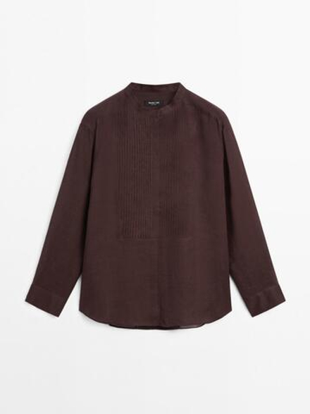 Massimo Dutti Рубашка из струящейся смесовой ткани рами с защипами, гранатовый