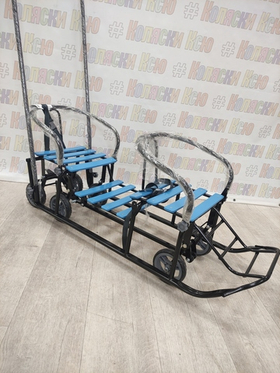 Санки коляска для двойни Galaxy синий