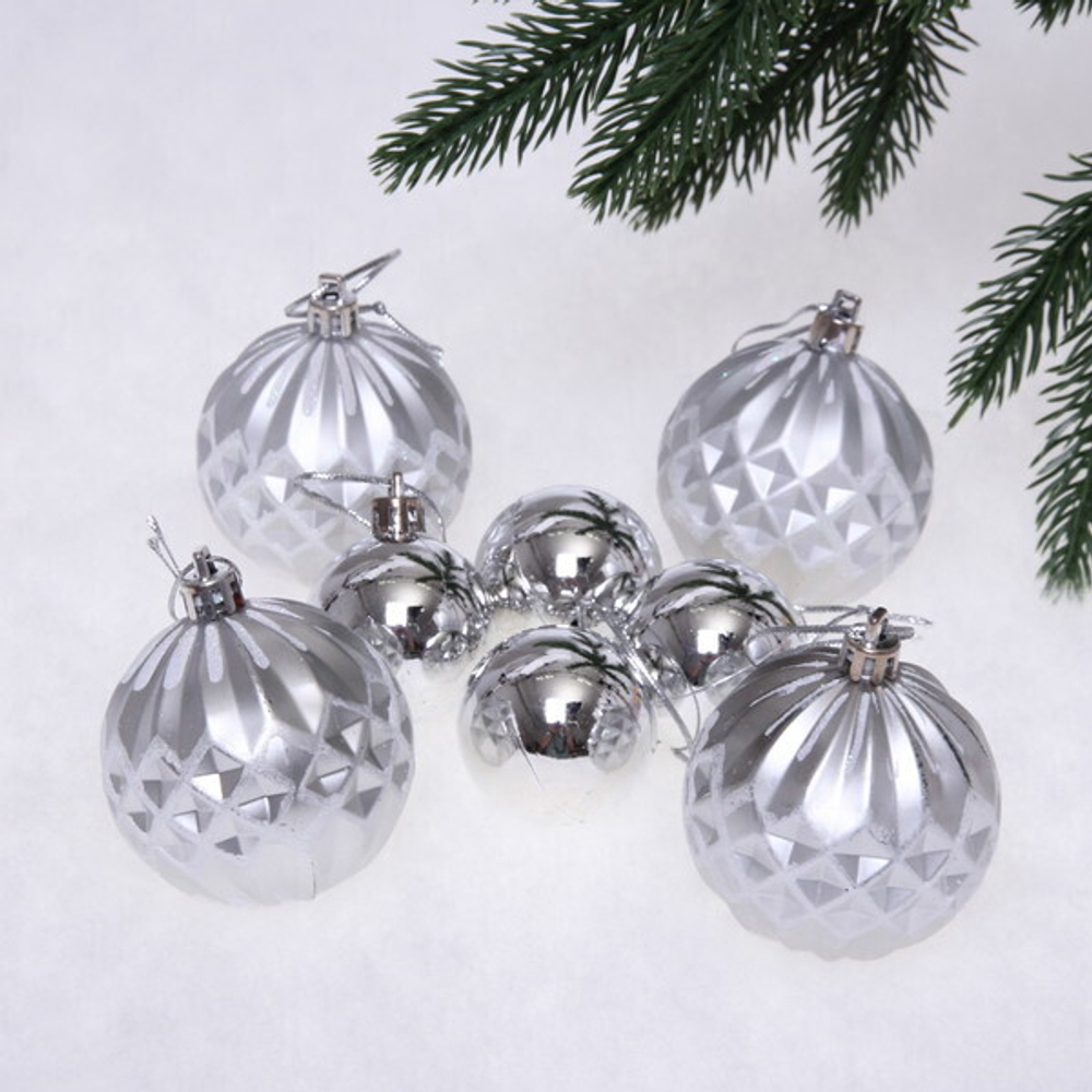 Новогодние шары 6/4 см (набор 8 шт) «Яркий восторг», Серебро
