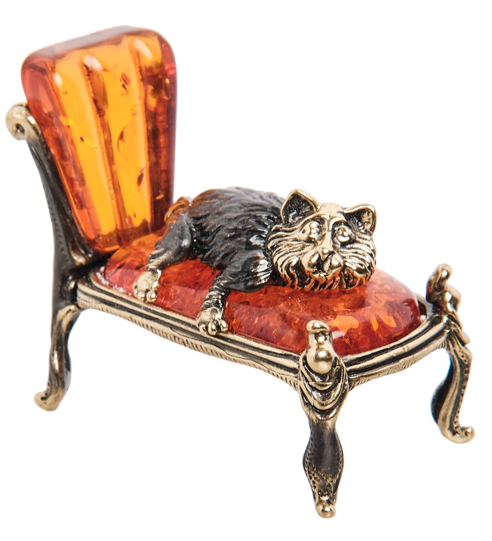 Народные промыслы AM-1536 Фигурка «Кот на кушетке» (латунь, янтарь)