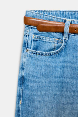 ZARA ДЖИНСЫ Z1975 WIDE LEG С ВЫСОКОЙ ПОСАДКОЙ И РЕМНЕМ, ВЫЦВЕТШИЙ СИНИЙ