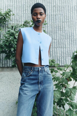 ZARA ТОП-ЖИЛЕТ С ПУГОВИЦАМИ — ZW COLLECTION, ГОЛУБОЙ