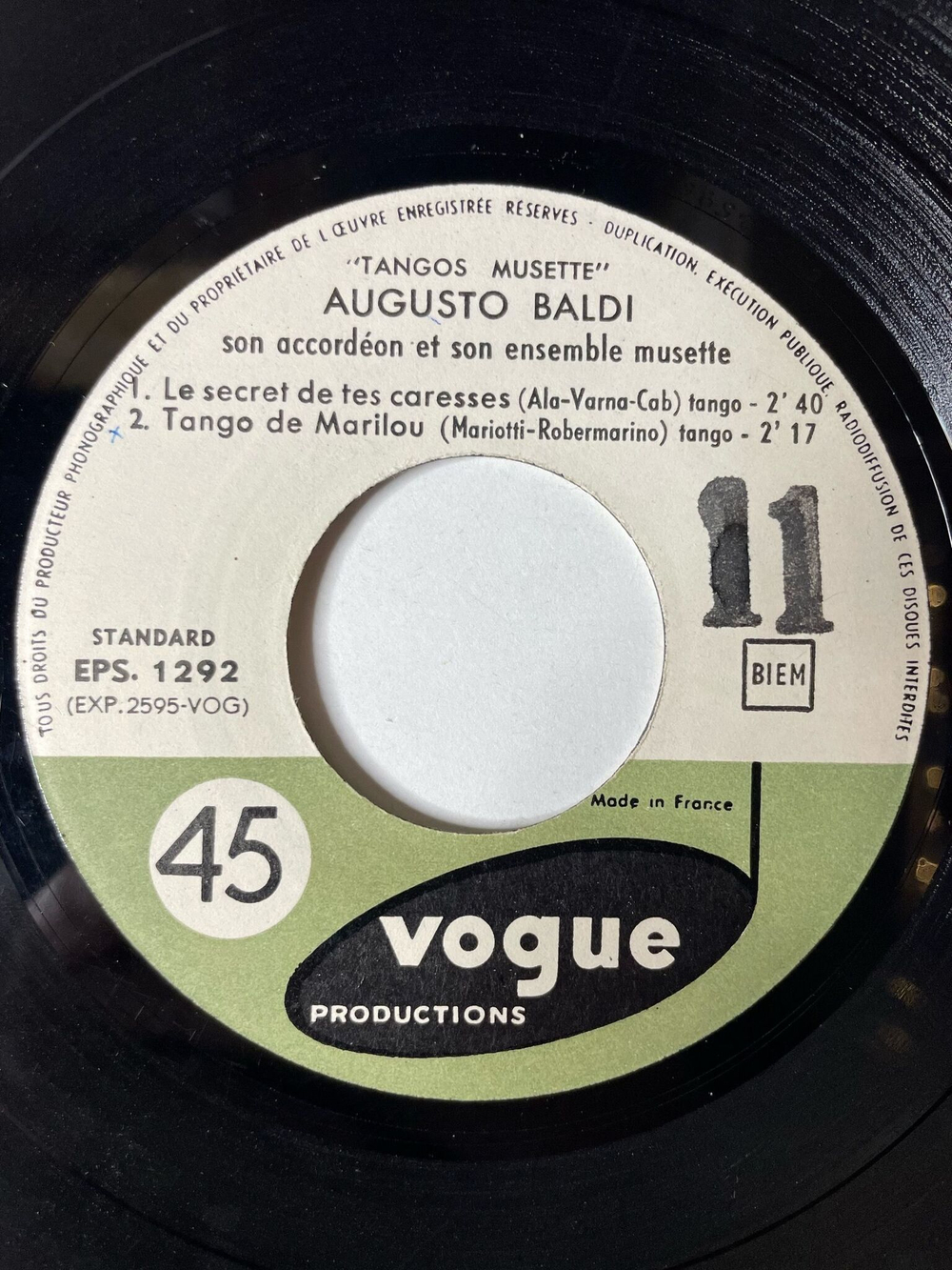 Винтажная виниловая пластинка LP Augusto Baldi Son Accordeon Et Son Ensemble Musette Vol. 13 Tangos Musette (France 1975) 7 дюймов