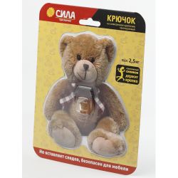 Крючок СИЛА SHT12-S1C-12 на силиконовом креплении Мишка Teddy 12х14.5 см нагрузка до 2,5 кг