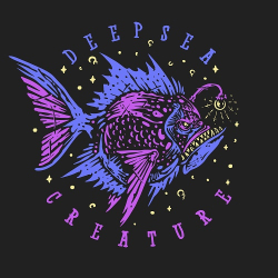 Принт PewPewCat с рыбой Deep sea creature черный