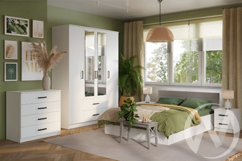 Кровать 1;6 КР-18 Спальня Фьюжн (белый/белый)