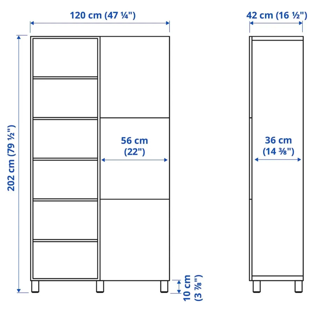 Книжный шкаф с дверцей - IKEA BESTÅ/BESTA, 120x42x202 см, белый, Беста/Бесто ИКЕА