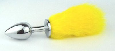 Металлическая анальная пробка с хвостиком лимонного цвета (Цвет: желтый)