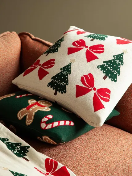 Подушка вязаная с новогодним рисунком christmas bows из коллекции new year essential, 45x45 см